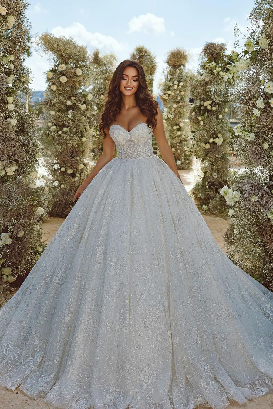 Sweetheart A-line Lace Wedding Dress With Sleeves-misshow.com