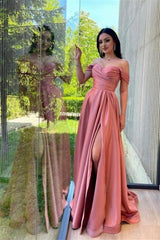 Sweetheart Simple Long Off-the-shoulder A-line Prom Dress With Slit-misshow.com