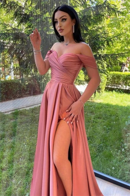 Sweetheart Simple Long Off-the-shoulder A-line Prom Dress With Slit-misshow.com