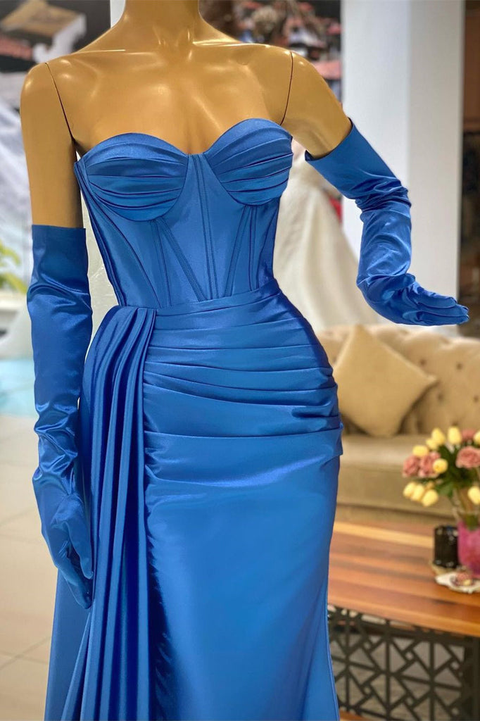 Sweetheart Simple Royal Blue Mermaid Sleeveless Prom Dress With Ruffle ...