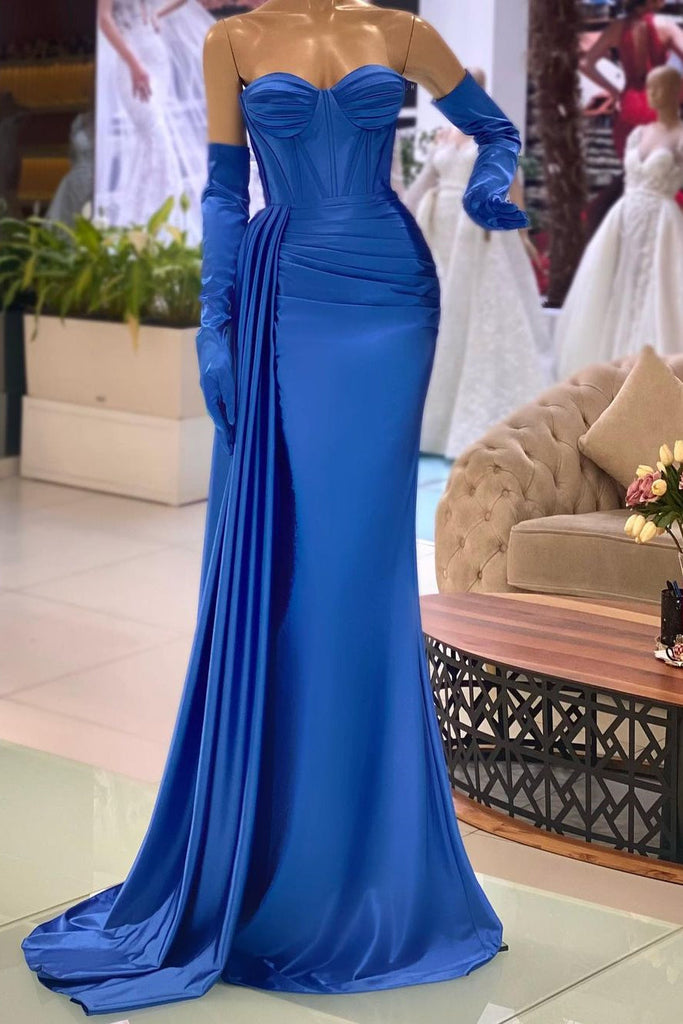 Sweetheart Simple Royal Blue Mermaid Sleeveless Prom Dress With Ruffle ...