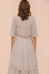 Sweetheart Sleeveless Mini Grey Bridesmaid Dress with Chiffon Wraps-misshow.com