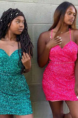 Sweetheart Sleeveless Sequined Short Homecoming Dresses-misshow.com