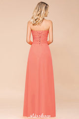 Sweetheart Strapless Ruffle Bridesmaid Dress Chiffon Long Maid of Honor Dress-misshow.com