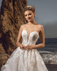 Sweetheart Tulle Floral Wedding Dress Sleeveless Aline Bridal Dress-misshow.com