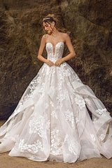 Sweetheart Tulle Floral Wedding Dress Sleeveless Aline Bridal Dress-misshow.com