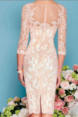 Two Piece Sheath / Column Mother of the Bride Dress Knee Length Chiffon Lace 3/4 Length Sleeve-misshow.com