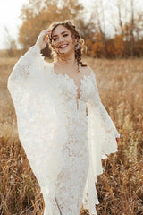 Unique Sweetheart Long-Sleeve Mermaid Floor-Length Lace Wedding Dresses with Chapel Train-misshow.com