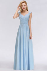 MISSHOW offers V-Neck Chiffon aline Bridesmaid Dress Sky Blue Floor Length Evening Swing Dress at a good price from Misshow