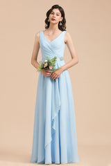 MISSHOW offers V-Neck Chiffon Aline Bridesmaid Dress Sleeveless Floor Length Simple Wedding Dress at a good price from Misshow