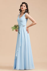 MISSHOW offers V-Neck Chiffon Aline Bridesmaid Dress Sleeveless Floor Length Simple Wedding Dress at a good price from Misshow