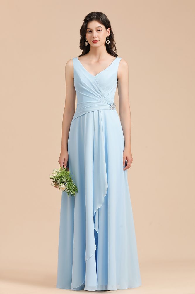 MISSHOW offers V-Neck Chiffon Aline Bridesmaid Dress Sleeveless Floor Length Simple Wedding Dress at a good price from Misshow