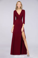 MISSHOW offers V-Neck Long-Sleeves Side-Slit Floor-Length Bridesmaid Dress with Ruffles at a good price from Spandex to A-line Floor-length them. Lightweight yet affordable home,beach,swimming useBridesmaid Dresses.