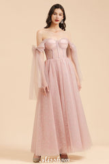 Looking for Prom Dresses,Evening Dresses,Bridesmaid Dresses in Tulle, A-line style, and Gorgeous  work  MISSHOW has all covered on this elegant V-Neck Ruffle Chffion Sleeves Aline Bridesmaid Dress Dusty Pink Wedding party Dress.