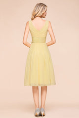 V-Neck Sleeveless A-line Mini Dress Ankle Length Bridesmaid Dress-misshow.com