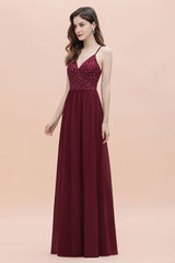 Looking for Prom Dresses,Evening Dresses,Homecoming Dresses,Quinceanera dresses in 100D Chiffon,Sequined,Lace, A-line style, and Gorgeous Lace work  MISSHOW has all covered on this elegant V-Neck Sleeveless Aline Evening Dress Sequins Bridesmaid Dress.