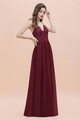 Looking for Prom Dresses,Evening Dresses,Homecoming Dresses,Quinceanera dresses in 100D Chiffon,Sequined,Lace, A-line style, and Gorgeous Lace work  MISSHOW has all covered on this elegant V-Neck Sleeveless Aline Evening Dress Sequins Bridesmaid Dress.