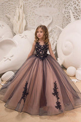 V-Neck Sleeveless Ball Gown Flower Girls Dress-misshow.com