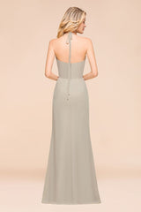 V-Neck Spaghetti Floor Length Folds Bridesmaid Dress-misshow.com