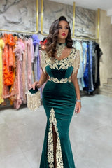 Velvet Long Evening Dress Designer Lace Sleeveless Prom Dress With Slit-misshow.com