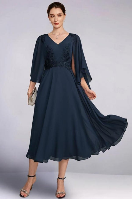 Vintage A-Line Chiffon V-Neck Long Sleeve Bridesmaid Dresses With Appliques