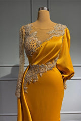 Vintage Jewel Asymmetric Beading Long Sleeves Prom Dress with Appliques-misshow.com