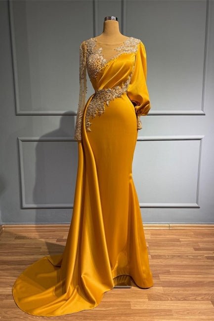 Vintage Jewel Asymmetric Beading Long Sleeves Prom Dress with Appliques-misshow.com