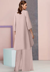 Vintage Square 3/4 length sleeves Two pieces Chiffon Mother dress-misshow.com