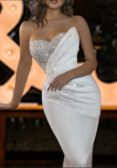 Vintage strapless mermaid sequined sleeveless satin Wedding Dresses-misshow.com