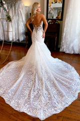 Vintage Sweetheart Lace Sleeveless Mermaid Wedding Dress Bridal Gowns-misshow.com