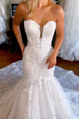 Vintage Sweetheart Lace Sleeveless Mermaid Wedding Dress Bridal Gowns-misshow.com