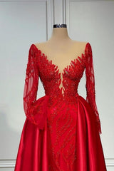 Vintage V-neck Lace Long Sleeves A-Line Prom Dresses Evening Gown-misshow.com