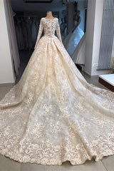 Vintage wedding dress with lace | Wedding dress with sleeves-misshow.com