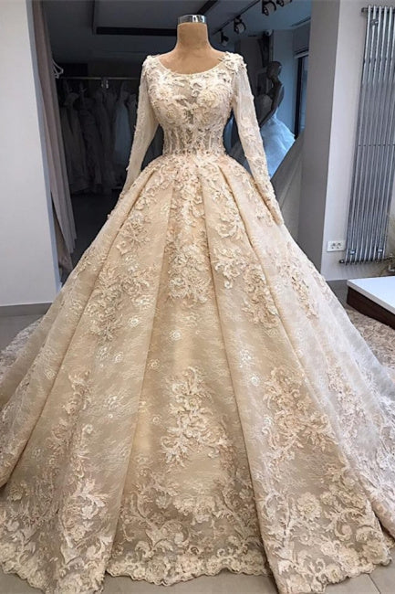 Vintage wedding dress with lace | Wedding dress with sleeves-misshow.com