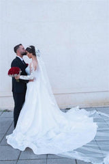 White A-line Lace Mermaid Wedding Gown with Detachable Sweep Train-misshow.com