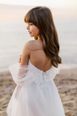 White A-line Off-the-shoulder Flower Girls Dress With Lace-misshow.com