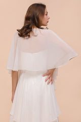 White Bridesmaid Dress Knee Length Two Layers of Wedding Guest Dress with Wraps-misshow.com