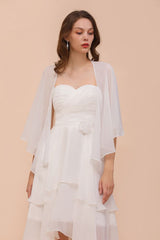 White Bridesmaid Dress Knee Length Two Layers of Wedding Guest Dress with Wraps-misshow.com