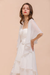 White Bridesmaid Dress Knee Length Two Layers of Wedding Guest Dress with Wraps-misshow.com