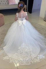 White Lovely Flower Girl Dress Tulle With Lace Appliques-misshow.com