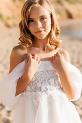 White Short Off-the-shoulder A-line Flower Girls Dress With Lace-misshow.com