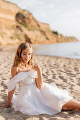 White Short Off-the-shoulder A-line Flower Girls Dress With Lace-misshow.com