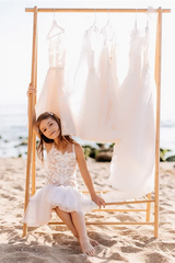 White Short Sleeveless A-line Straps Flower Girls Dress With Lace-misshow.com