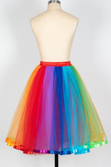 Women Rainbow Tutu Skirt Layered Tulle Skirt Girls Colorful Halloween Costumes Tutu-misshow.com