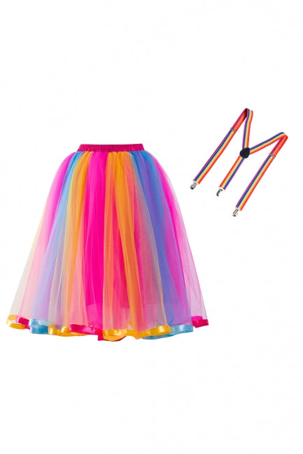 Women Rainbow Tutu Skirt Layered Tulle Skirt Girls Colorful Halloween Costumes Tutu-misshow.com