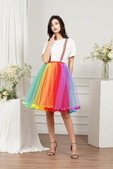 Women Rainbow Tutu Skirt Layered Tulle Skirt Girls Colorful Halloween Costumes Tutu-misshow.com