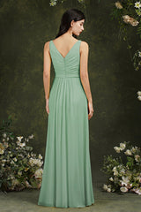 Yellow Bateau A-Line Chiffon Ruffles Split Floor-length Bridesmaid Dress With Pockets-misshow.com