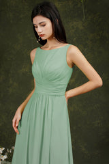 Yellow Bateau A-Line Chiffon Ruffles Split Floor-length Bridesmaid Dress With Pockets-misshow.com